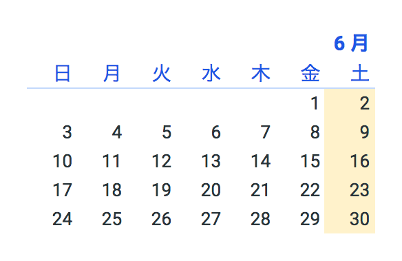 淡路島マンモスシーズンカレンダー2018年6月